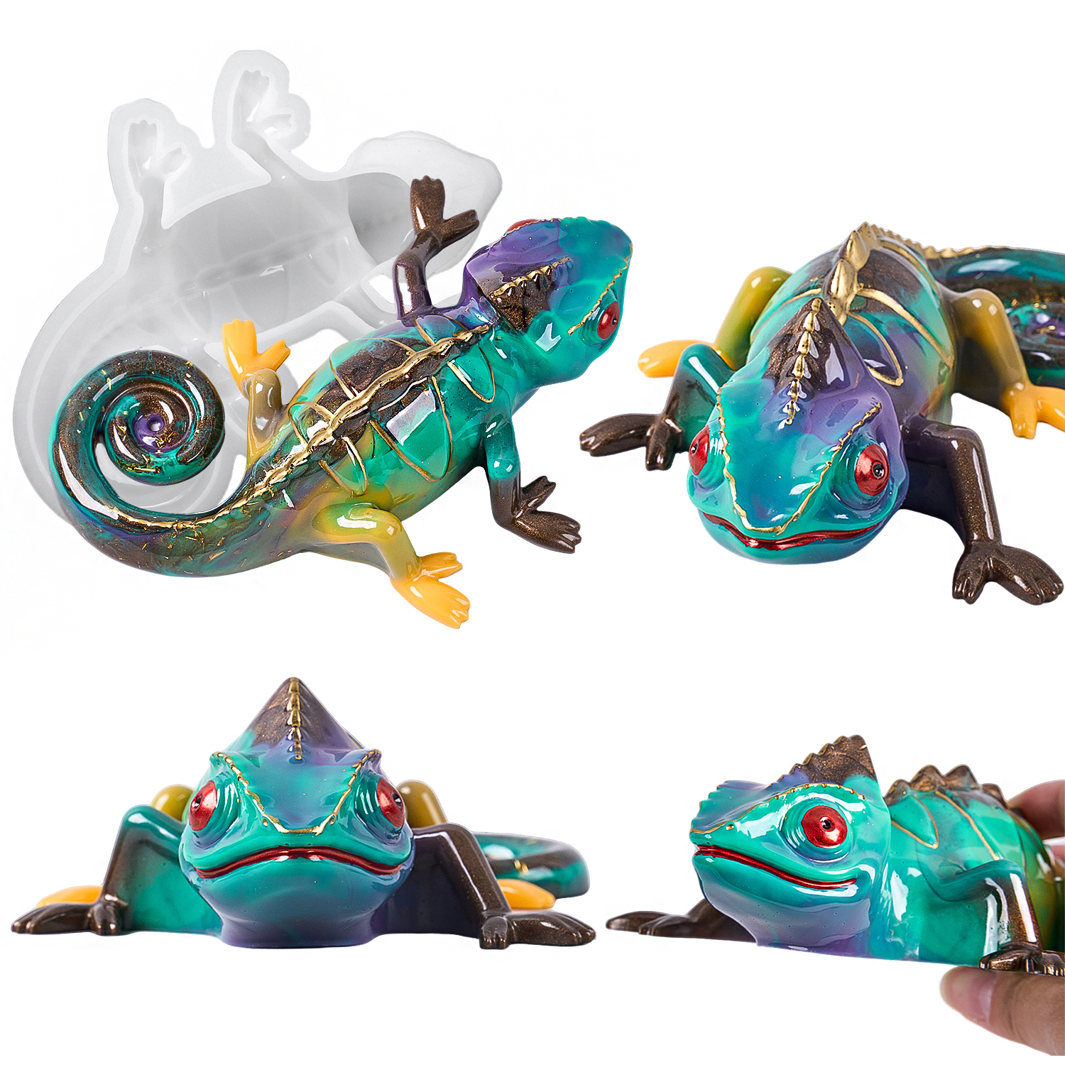 Resin Art Guide - 17cm 3D Chameleon Lizard Silicone Mold