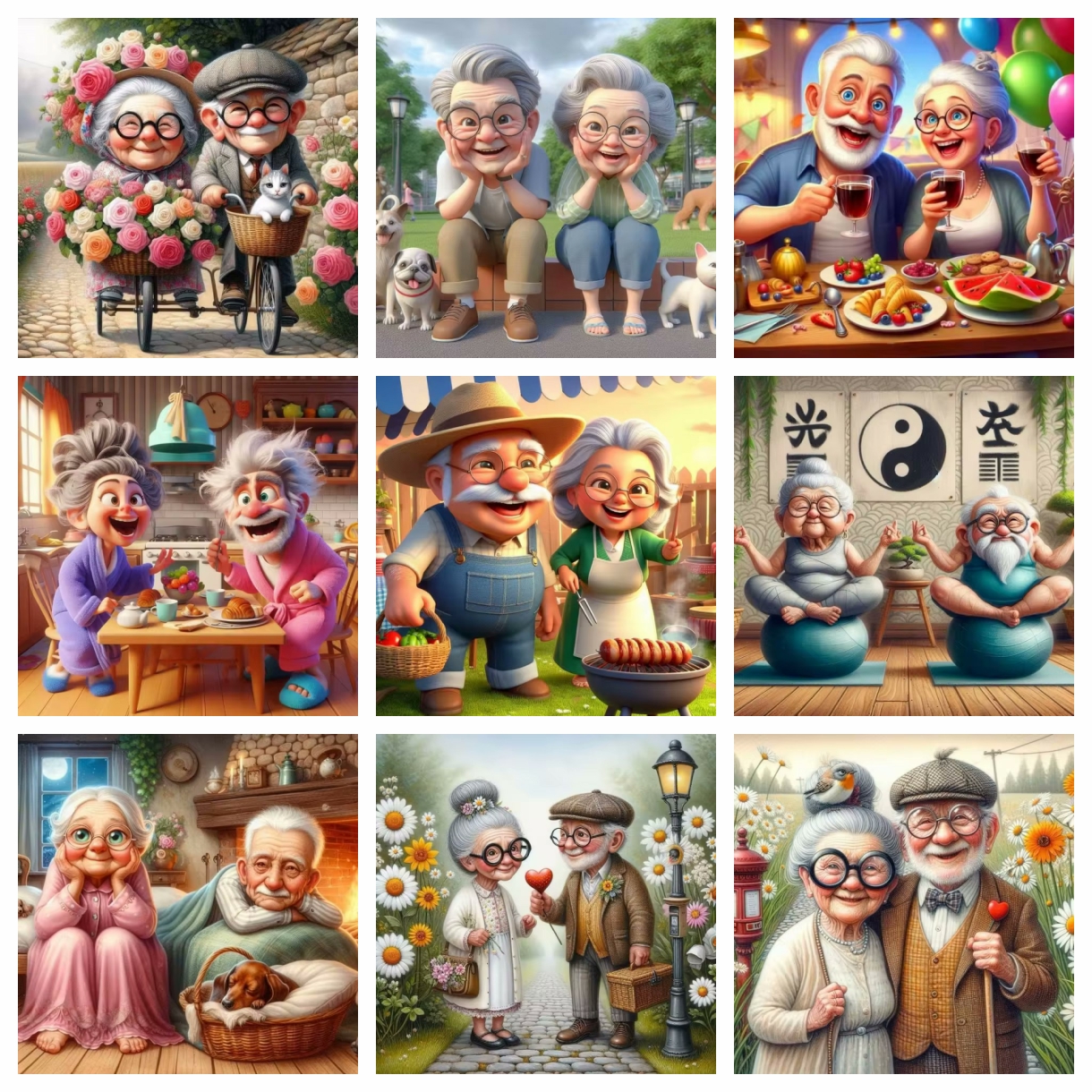 Resin Art Painting - Cartoon Happy Old Couple 5D Full