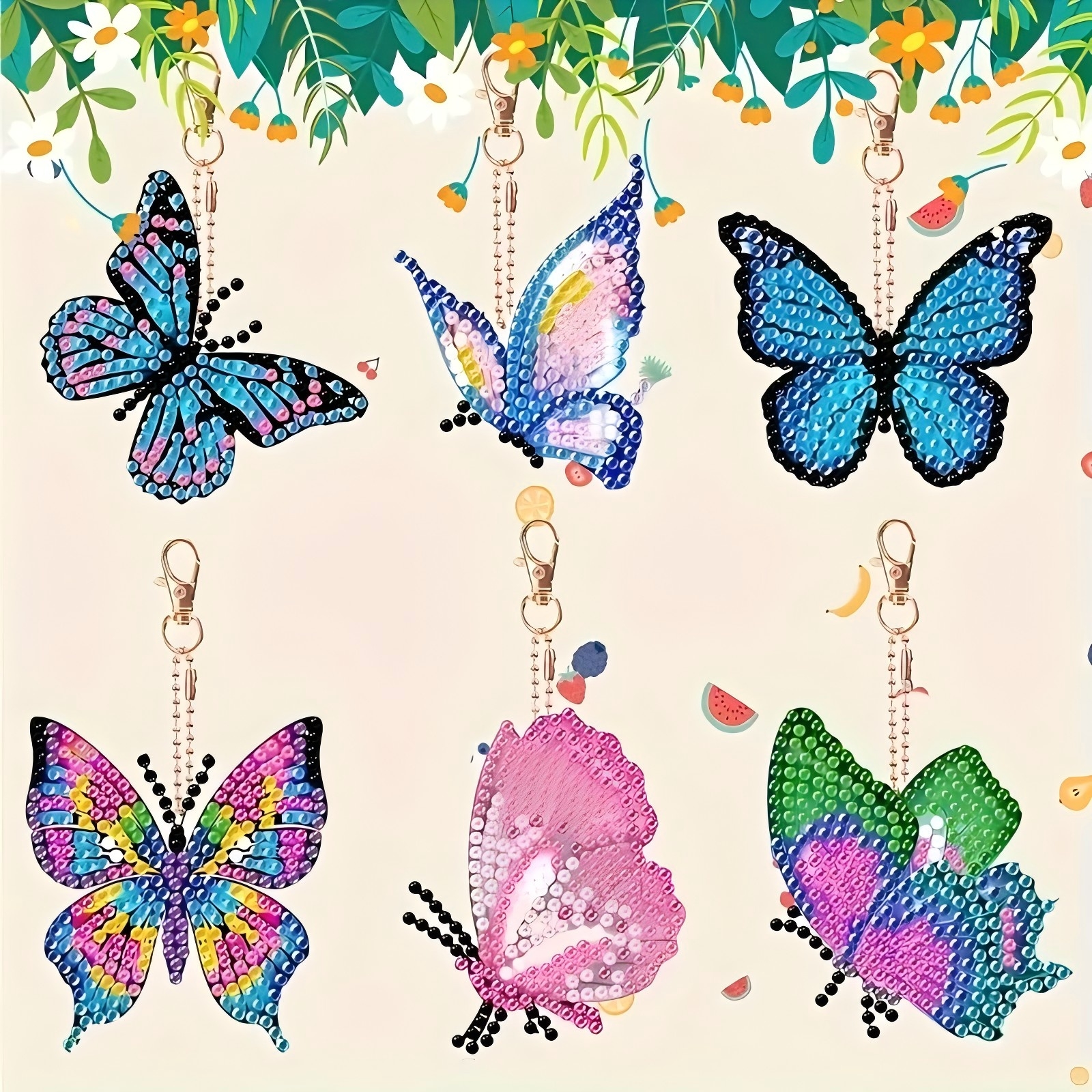 Resin Art Kit - 6 Butterfly Diamond Drawing Keychain Set
