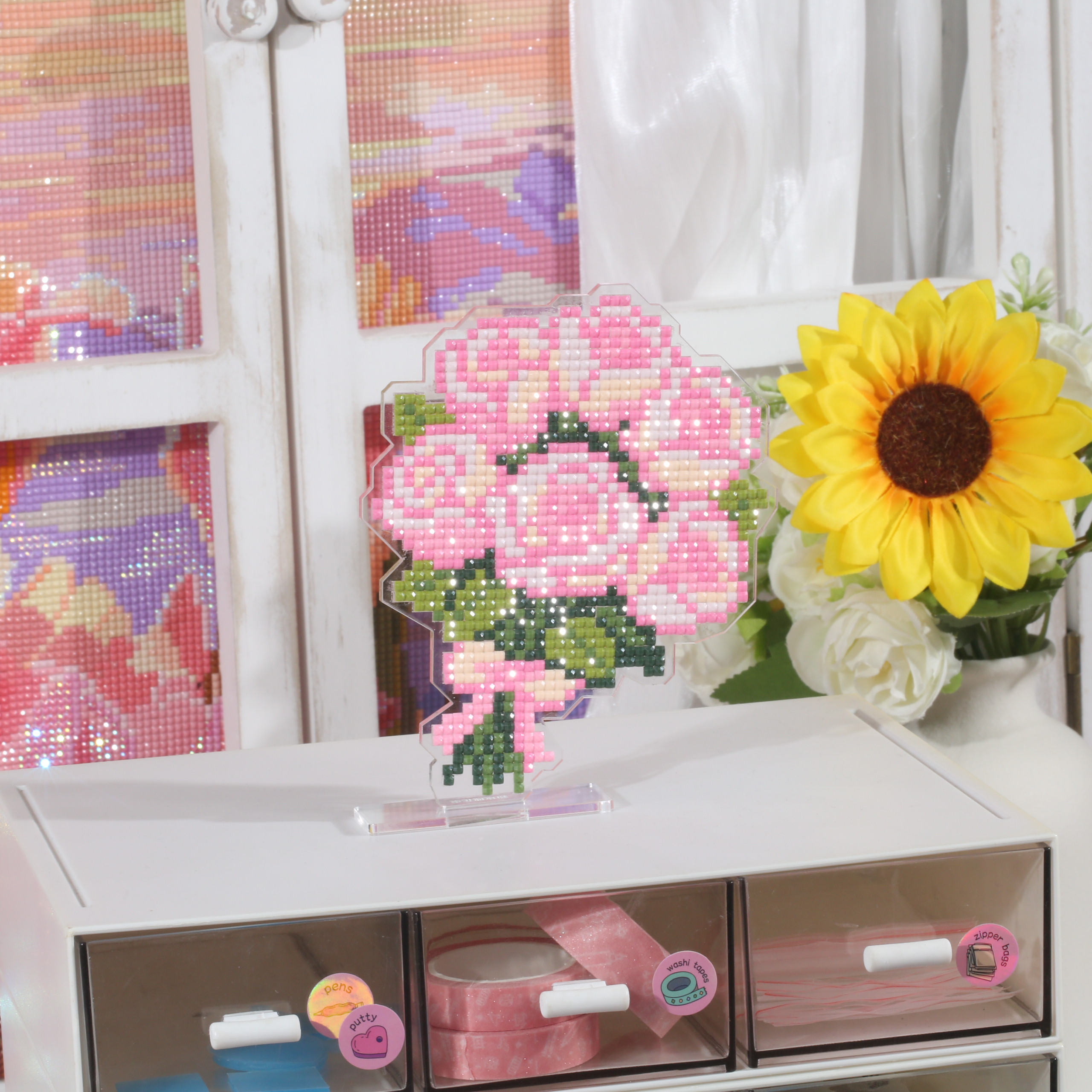 Resin Art With Rose - ForeverYoung Pink Rose Bouquet Acrylic Diamond