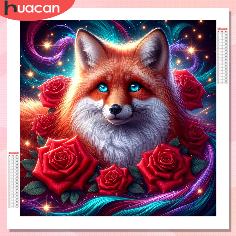 Resin Art With Rose - HUACAN Diamond Painting Fox Animal Handmade
