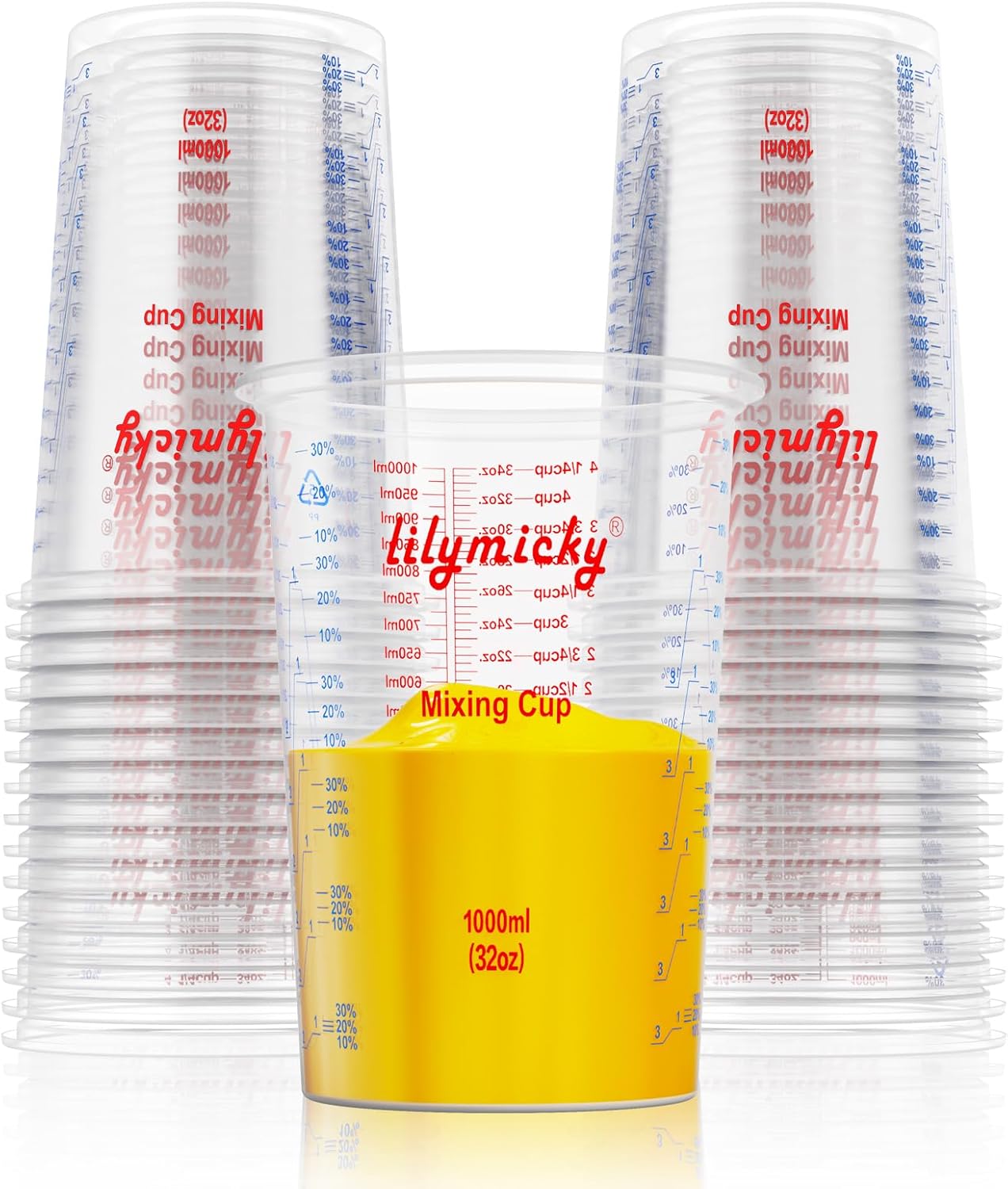 Resin Art Ratio - 25 Pack 32 oz Plastic Measuring