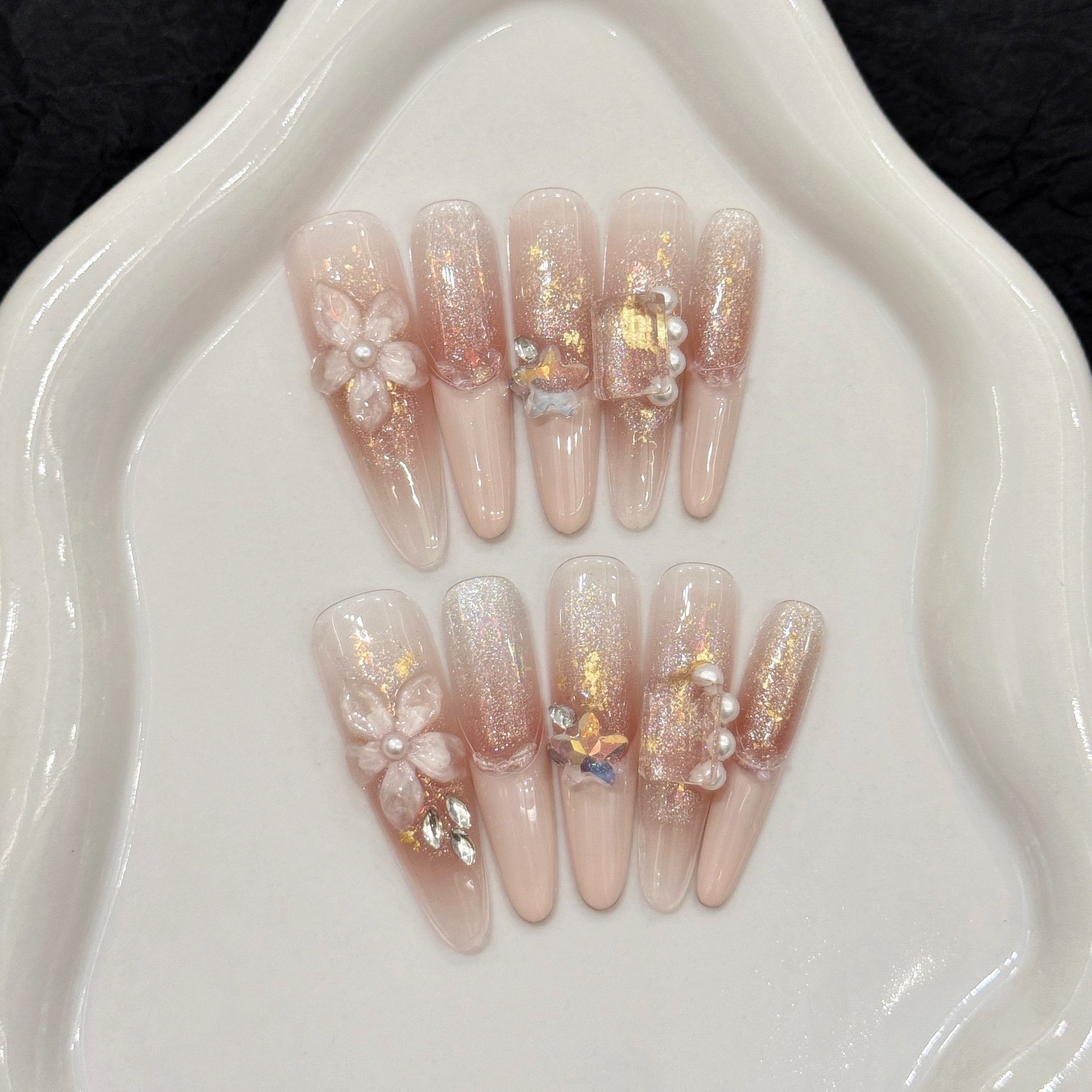 Resin Art Design - 10pcs Pure Hand Pressed Stiletto Nail