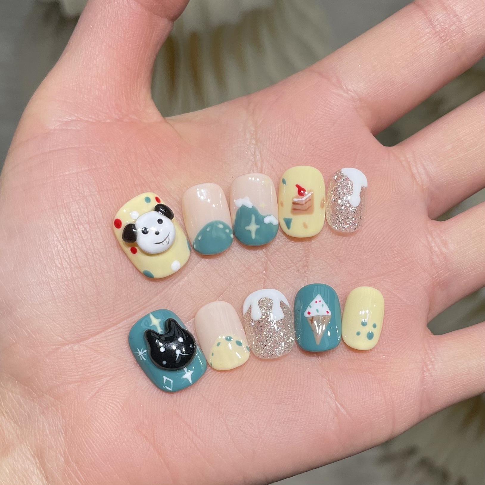 Resin Art Design - 10Pcs Handmade Press On Nails Cute