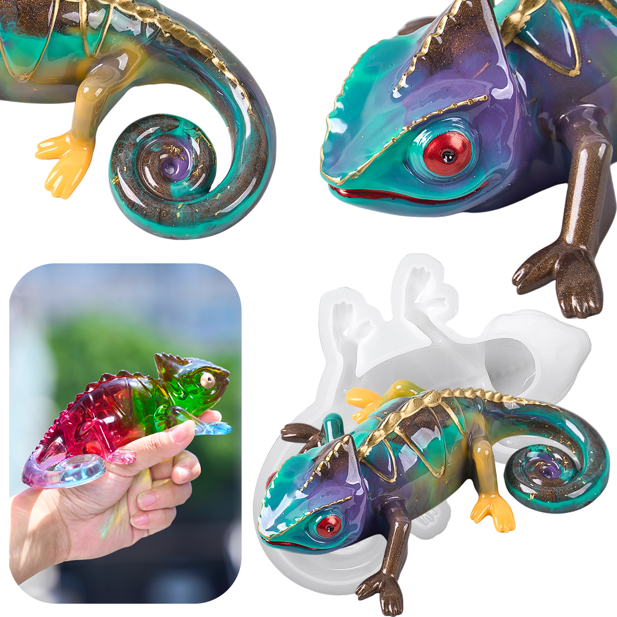 17cm 3D Chameleon Lizard Silic - Resin Art Guide ulasan dan harga
