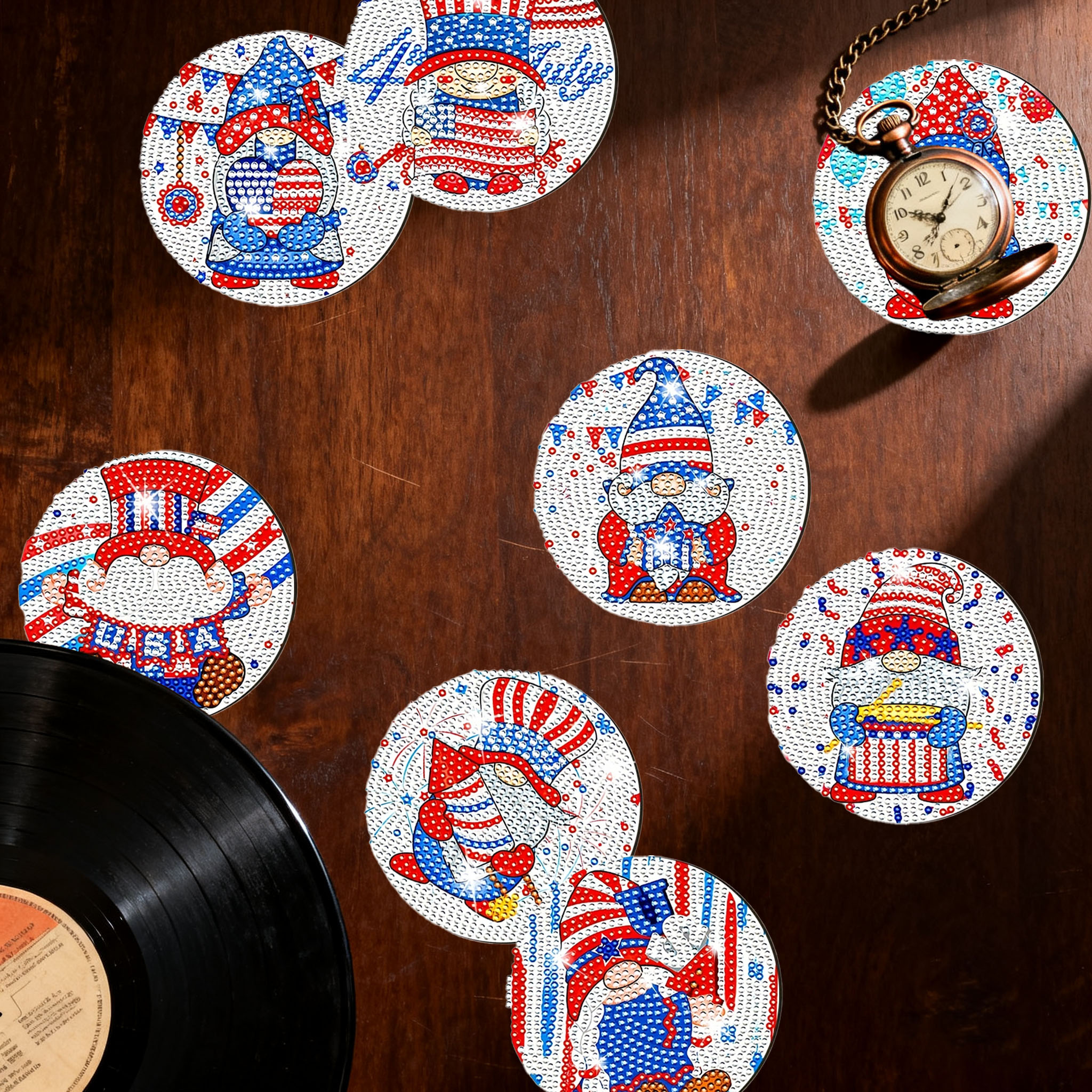 8PCS Patriotic Gnome Diamond P - Resin Art Coasters ulasan dan harga
