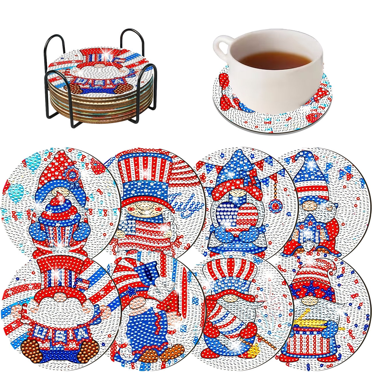 8PCS Patriotic Gnome Diamond P - Resin Art Coasters ulasan dan harga