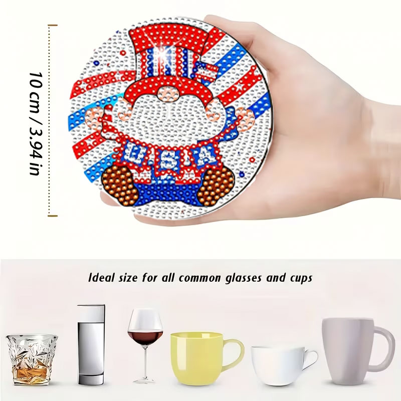 8PCS Patriotic Gnome Diamond P - Resin Art Coasters ulasan dan harga