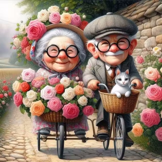 Cartoon Happy Old Couple 5D Fu - Resin Art Painting ulasan dan harga