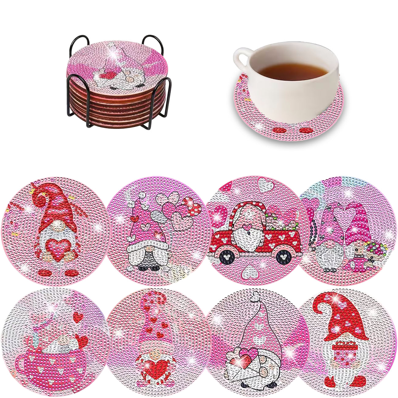 8PCS Valentine's Day Gnome Dia - Resin Art Coasters ulasan dan harga