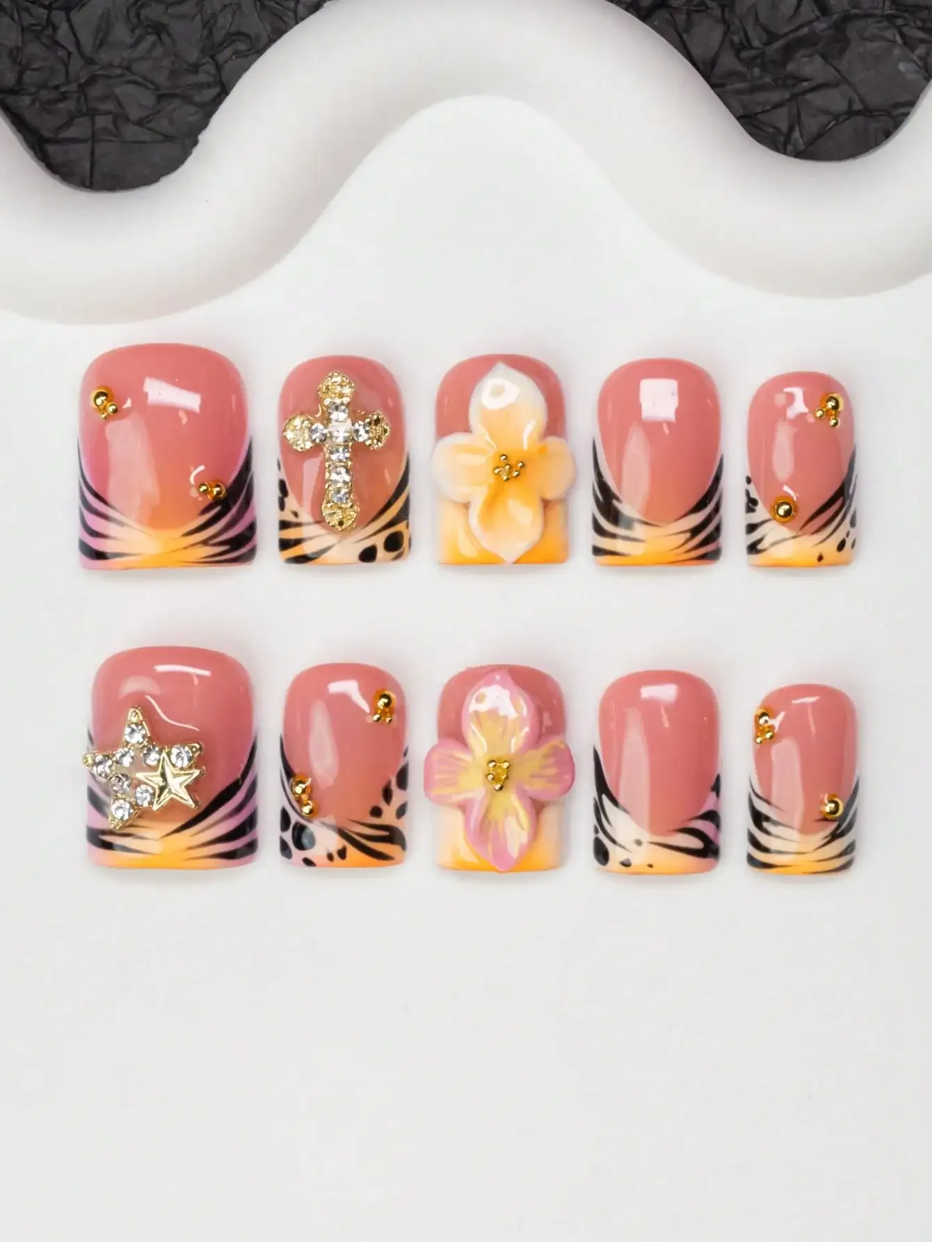 10pcs/Set Handmade Square Nail - Resin Art Design ulasan dan harga