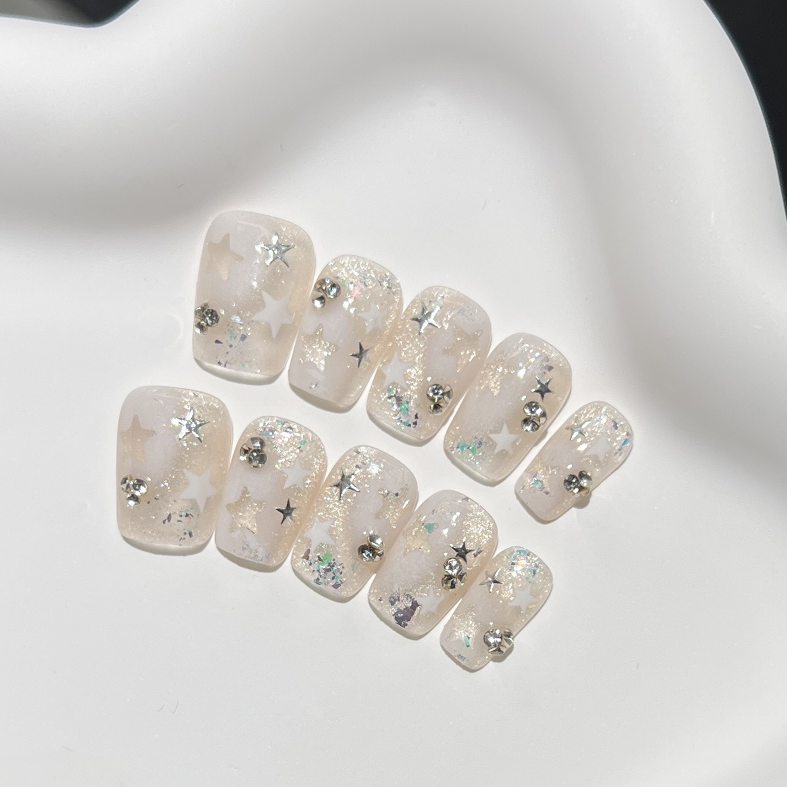 10PCS Short Square Fake Nails  - Resin Art Design ulasan dan harga