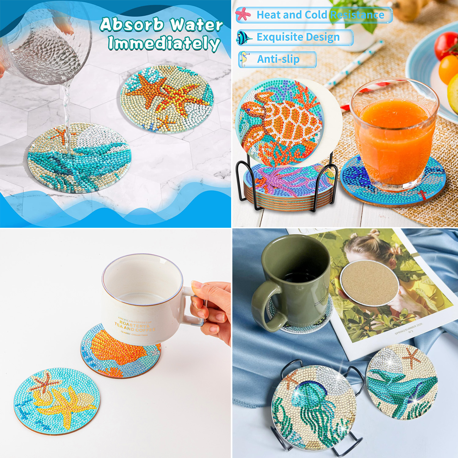 RUOPOTY 8pc/sets Diamond Paint - Resin Art Coasters ulasan dan harga