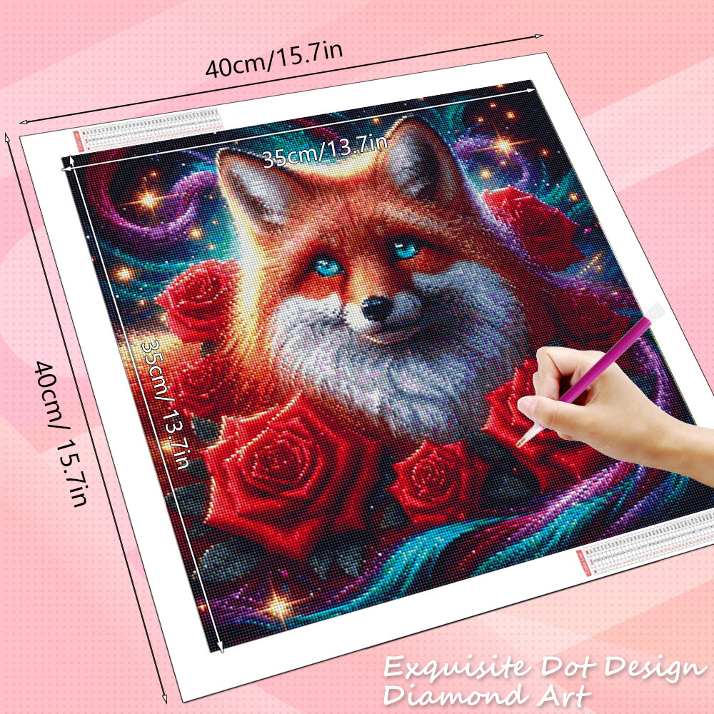 HUACAN Diamond Painting Fox An - Resin Art With Rose ulasan dan harga