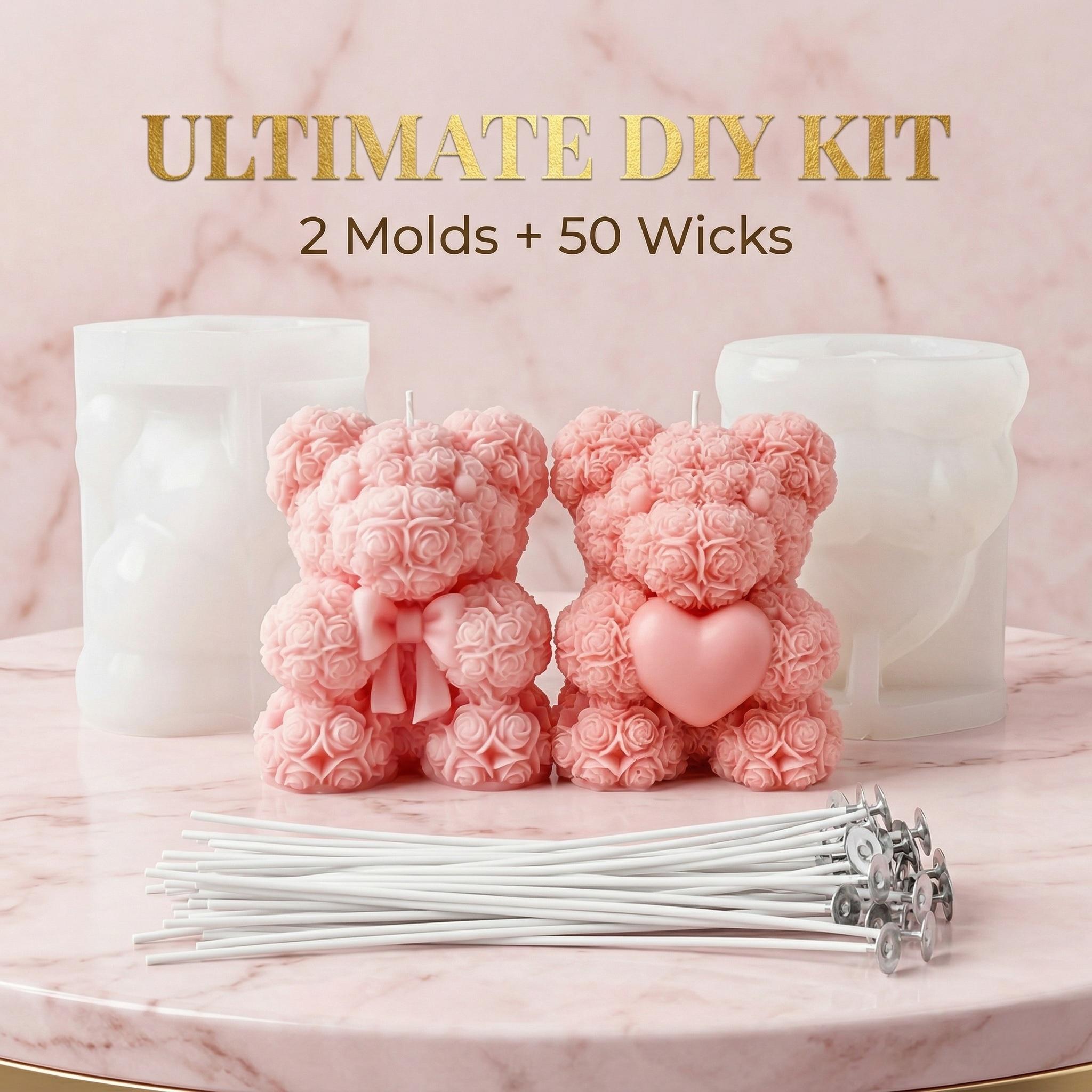 1/2pcs 3D Heart Bow Rose Bear  - Resin Art With Rose ulasan dan harga