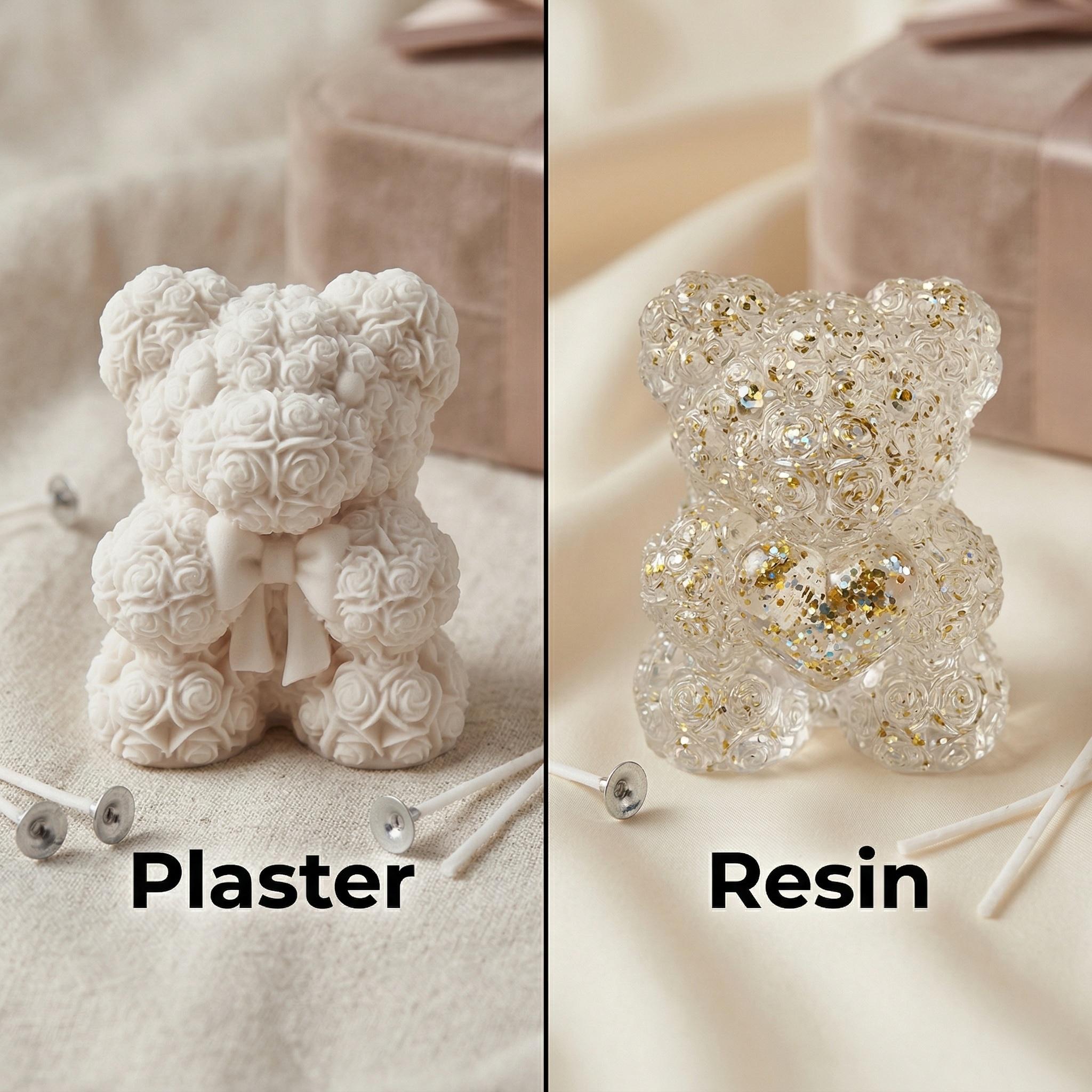 1/2pcs 3D Heart Bow Rose Bear  - Resin Art With Rose ulasan dan harga