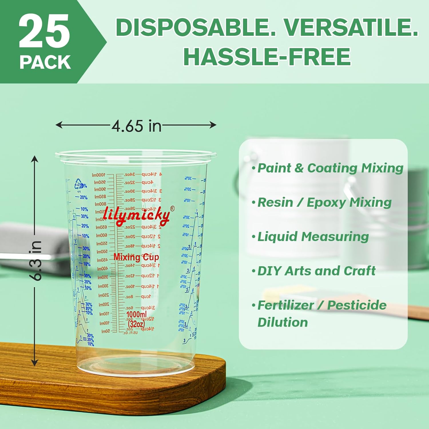 25 Pack 32 oz Plastic Measurin - Resin Art Ratio ulasan dan harga