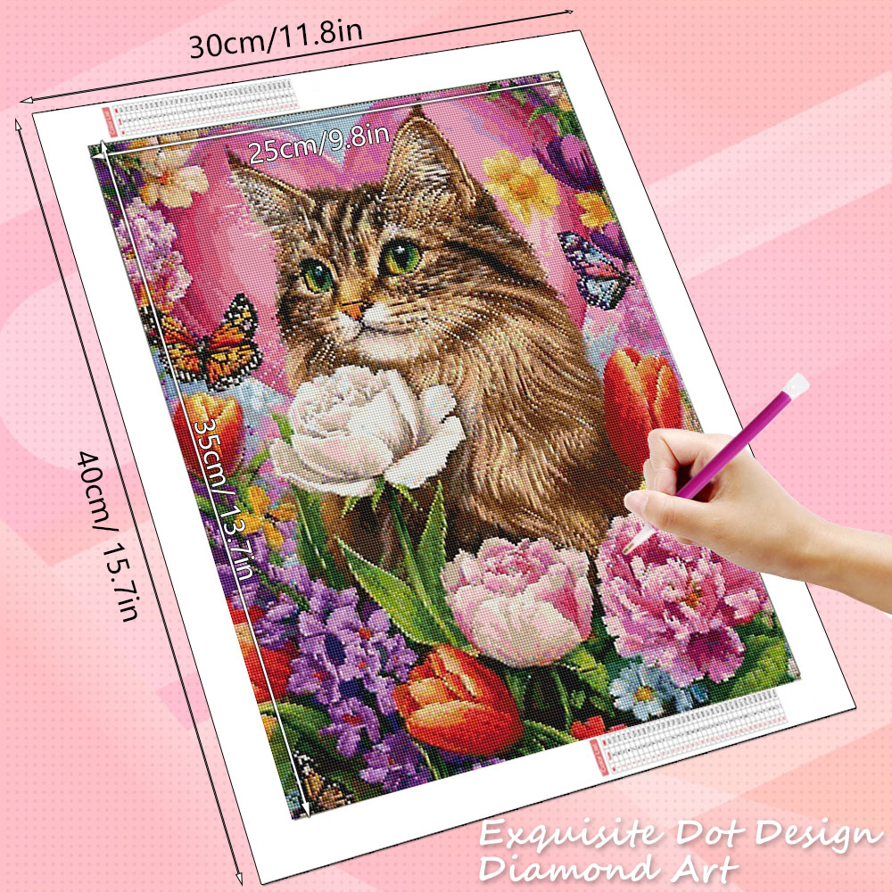 HUACAN Diamond Embroidery Cat  - Resin Art With Rose ulasan dan harga