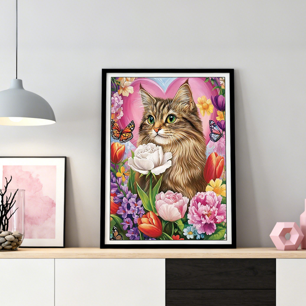 HUACAN Diamond Embroidery Cat  - Resin Art With Rose ulasan dan harga
