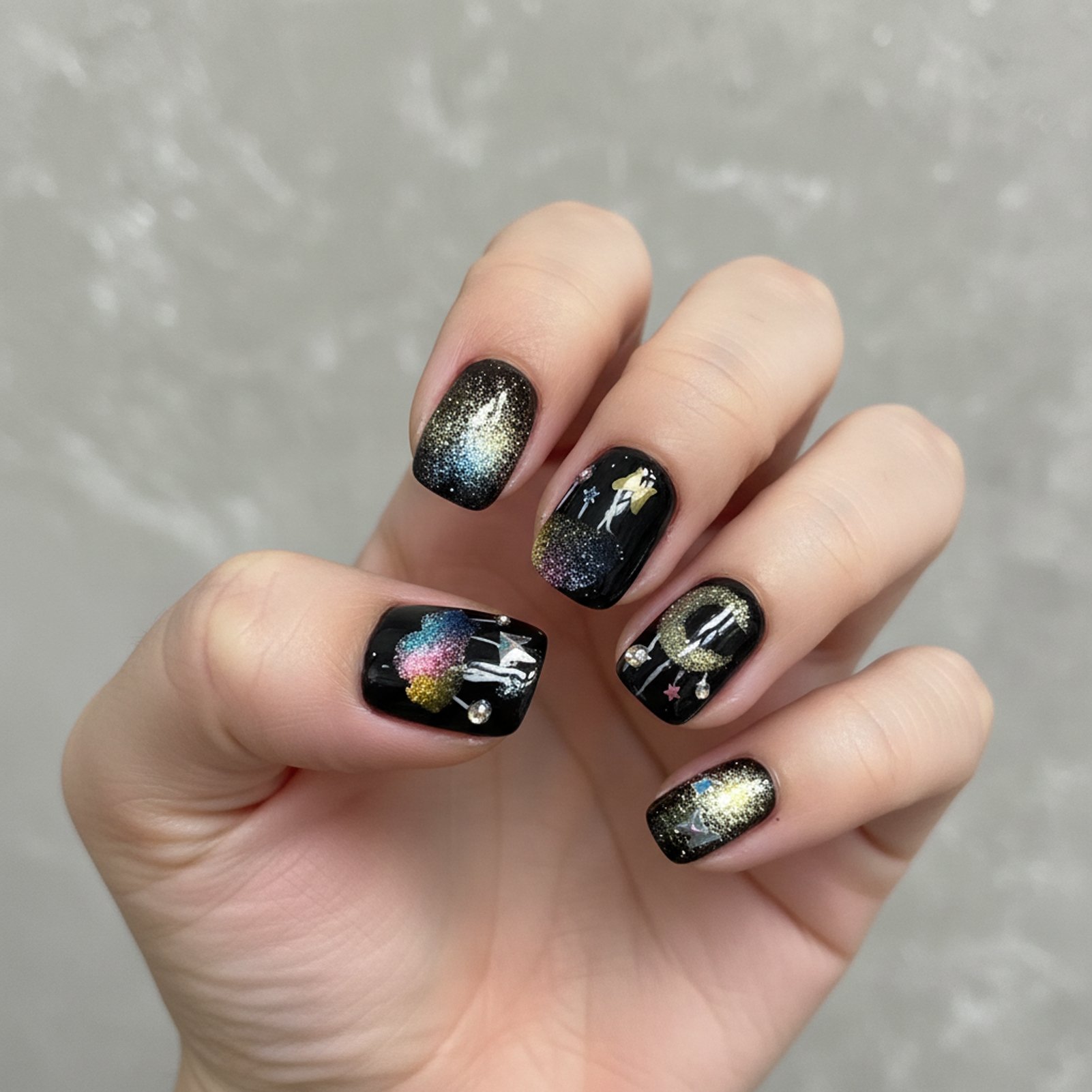 10Pcs Fake Nails Short Square  - Resin Art Use ulasan dan harga