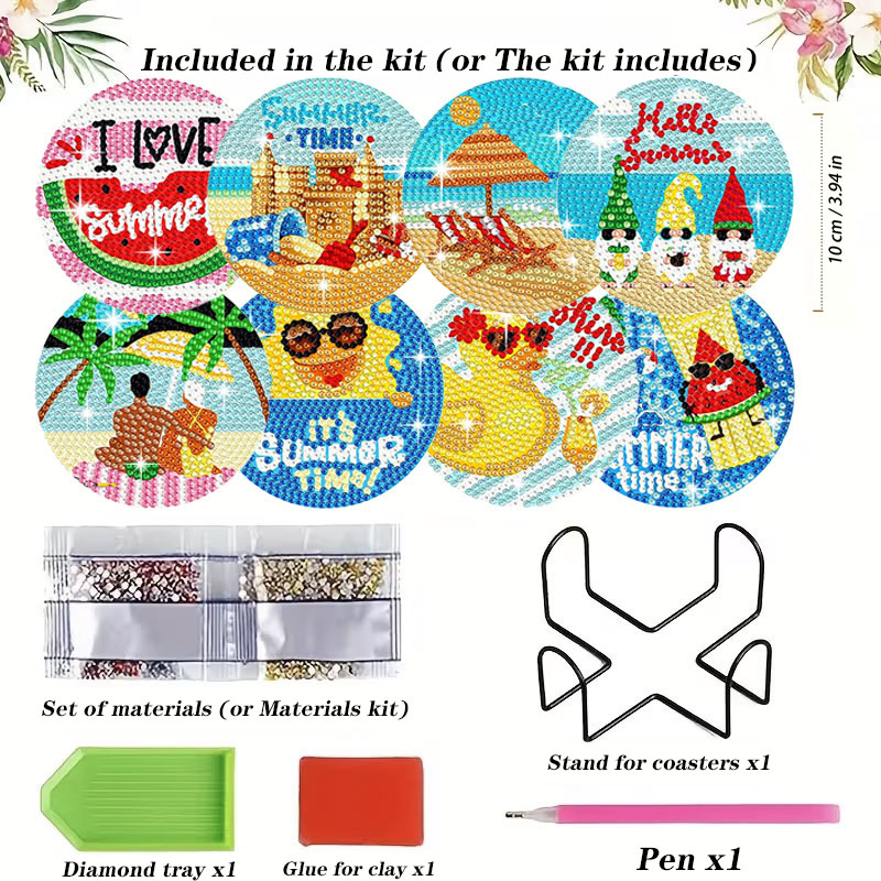 8PCS Summer Beach Diamond Pain - Resin Art Coasters ulasan dan harga
