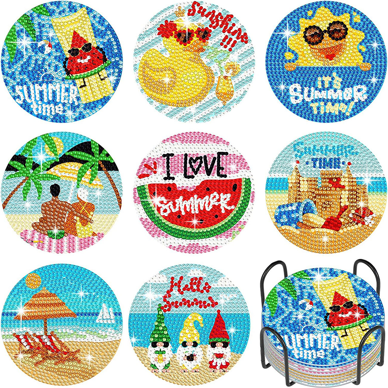 8PCS Summer Beach Diamond Pain - Resin Art Coasters ulasan dan harga