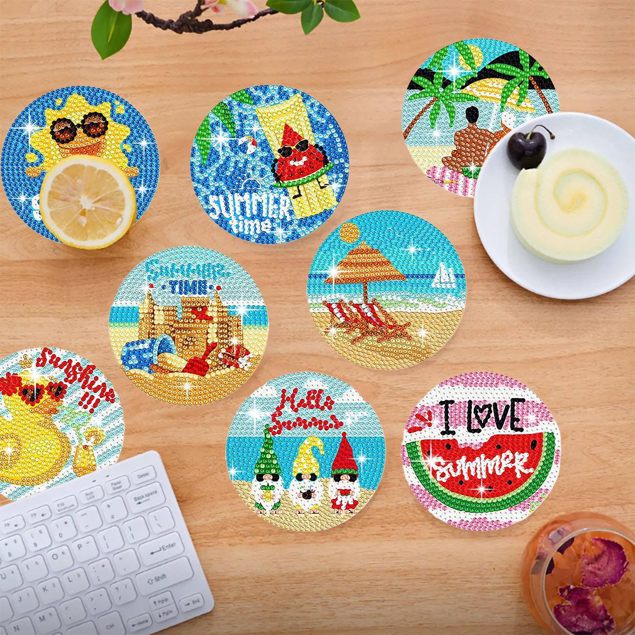 8PCS Summer Beach Diamond Pain - Resin Art Coasters ulasan dan harga