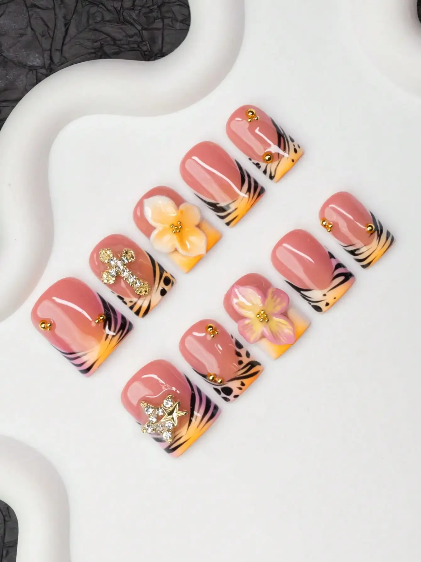 10pcs/Set Handmade Square Nail - Resin Art Design ulasan dan harga