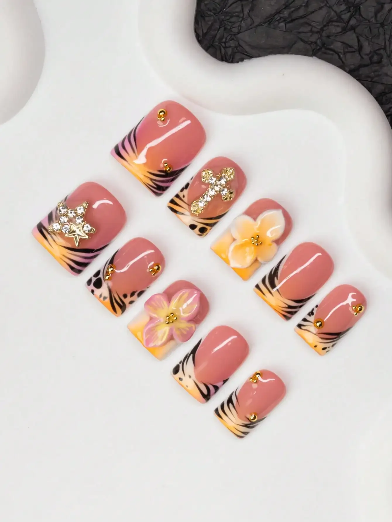 10pcs/Set Handmade Square Nail - Resin Art Design ulasan dan harga