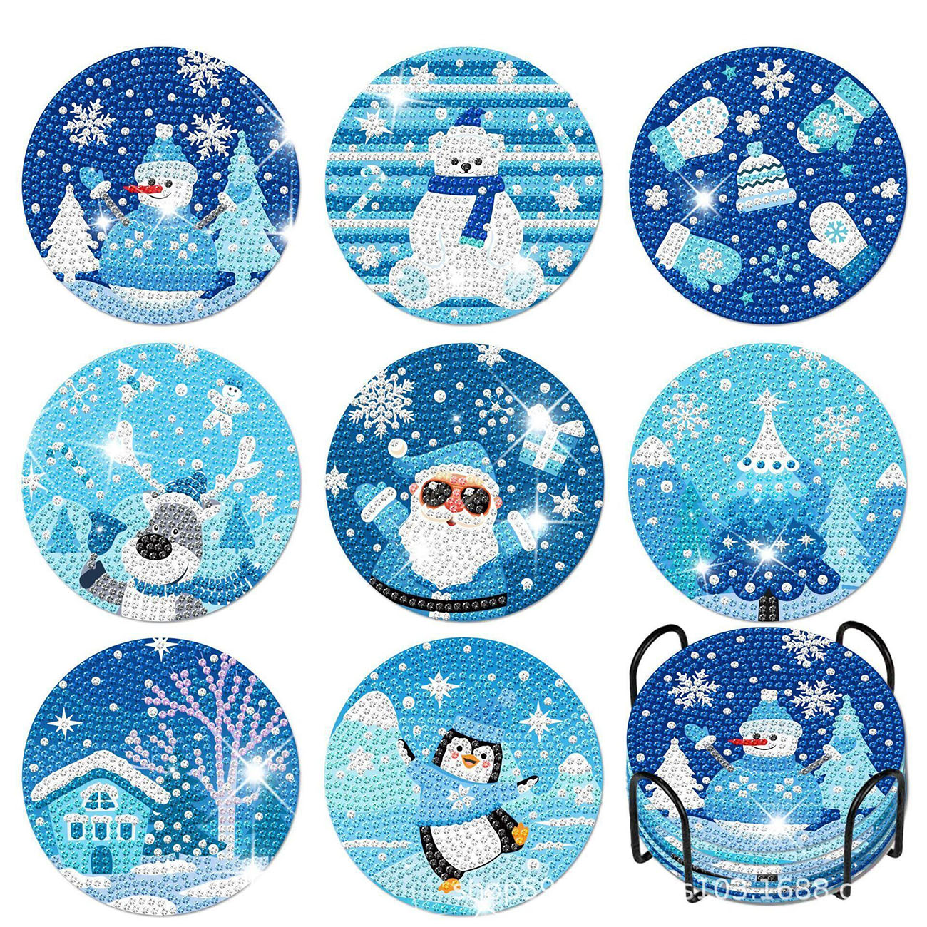8PCS Winter Christmas Diamond  - Resin Art Coasters ulasan dan harga