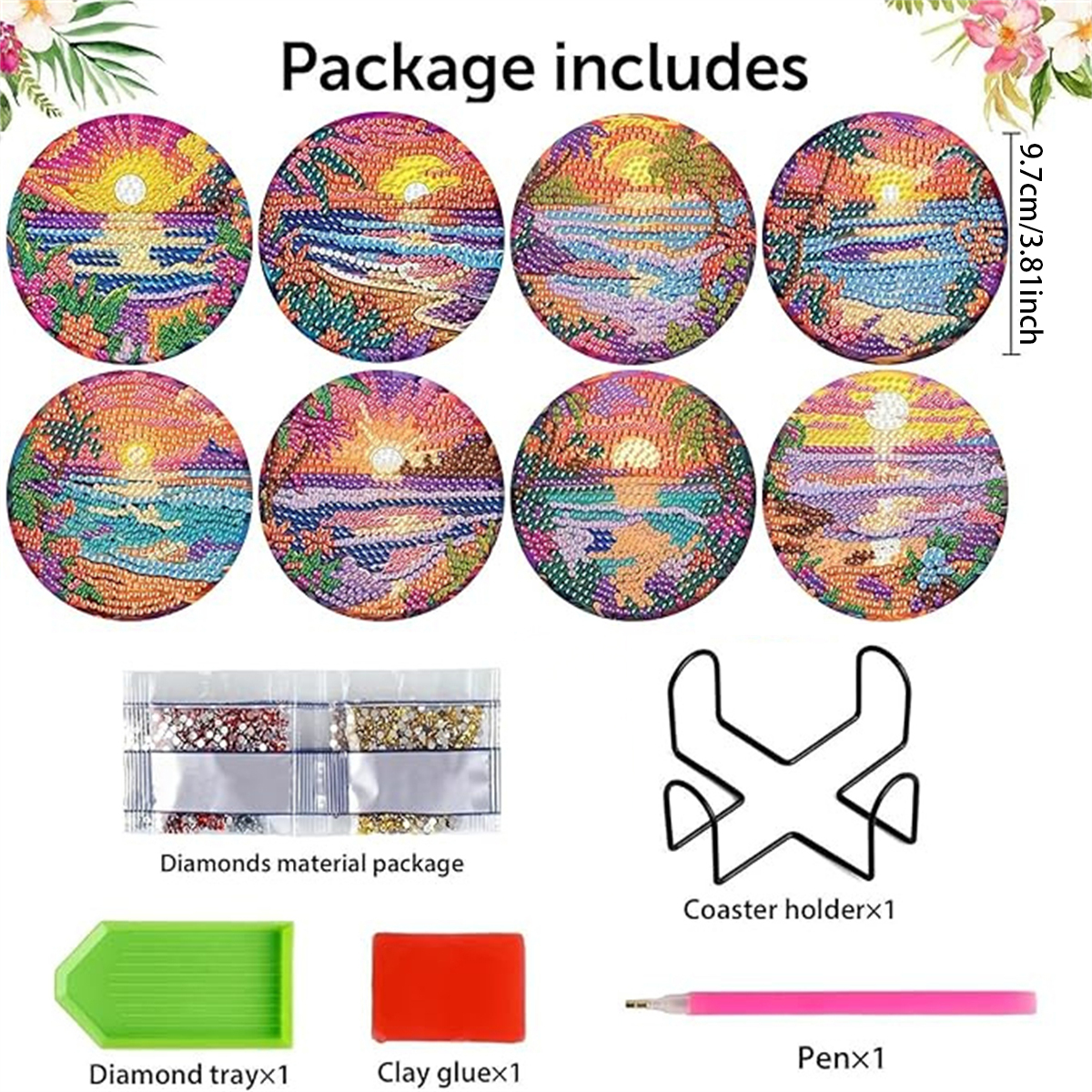 8 pieces/set of diamond painte - Resin Art Coasters ulasan dan harga