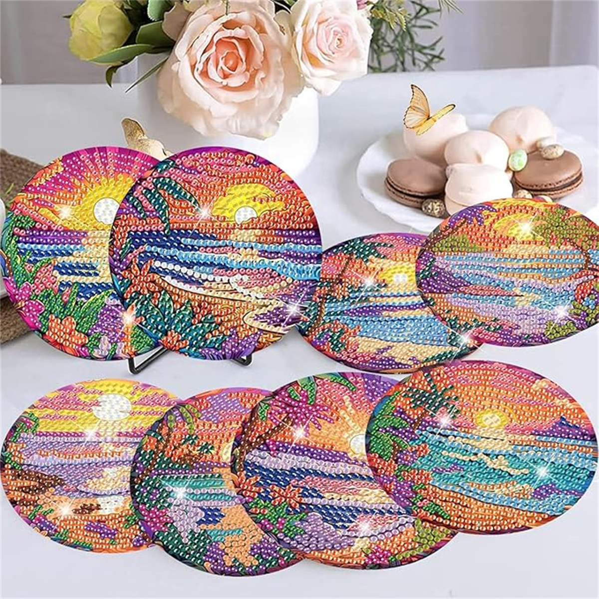 8 pieces/set of diamond painte - Resin Art Coasters ulasan dan harga