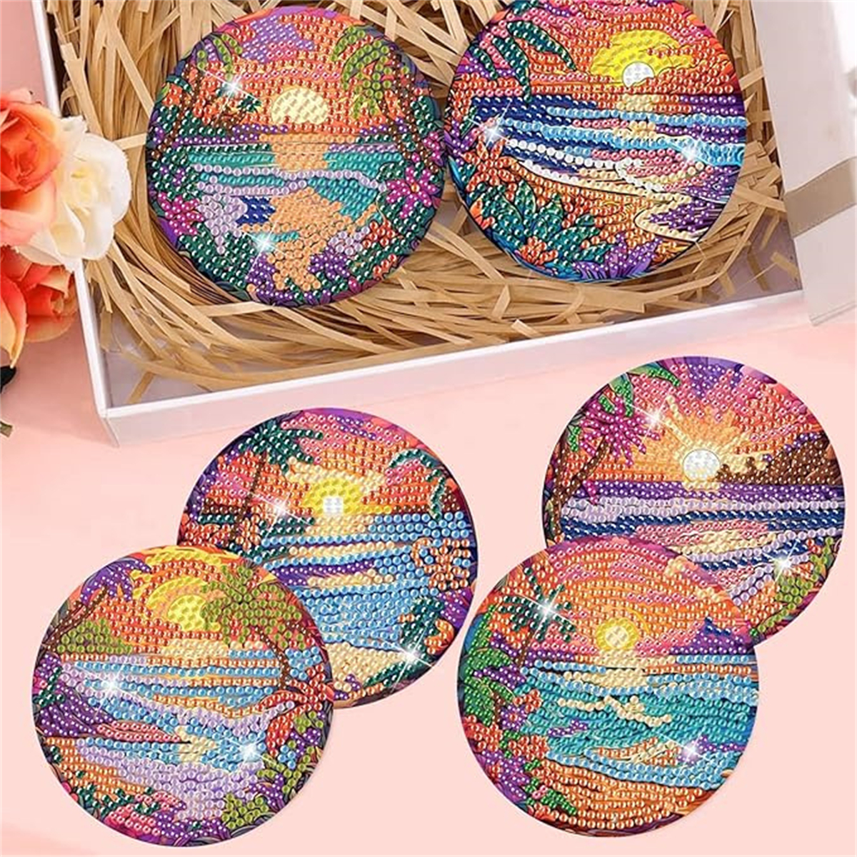 8 pieces/set of diamond painte - Resin Art Coasters ulasan dan harga