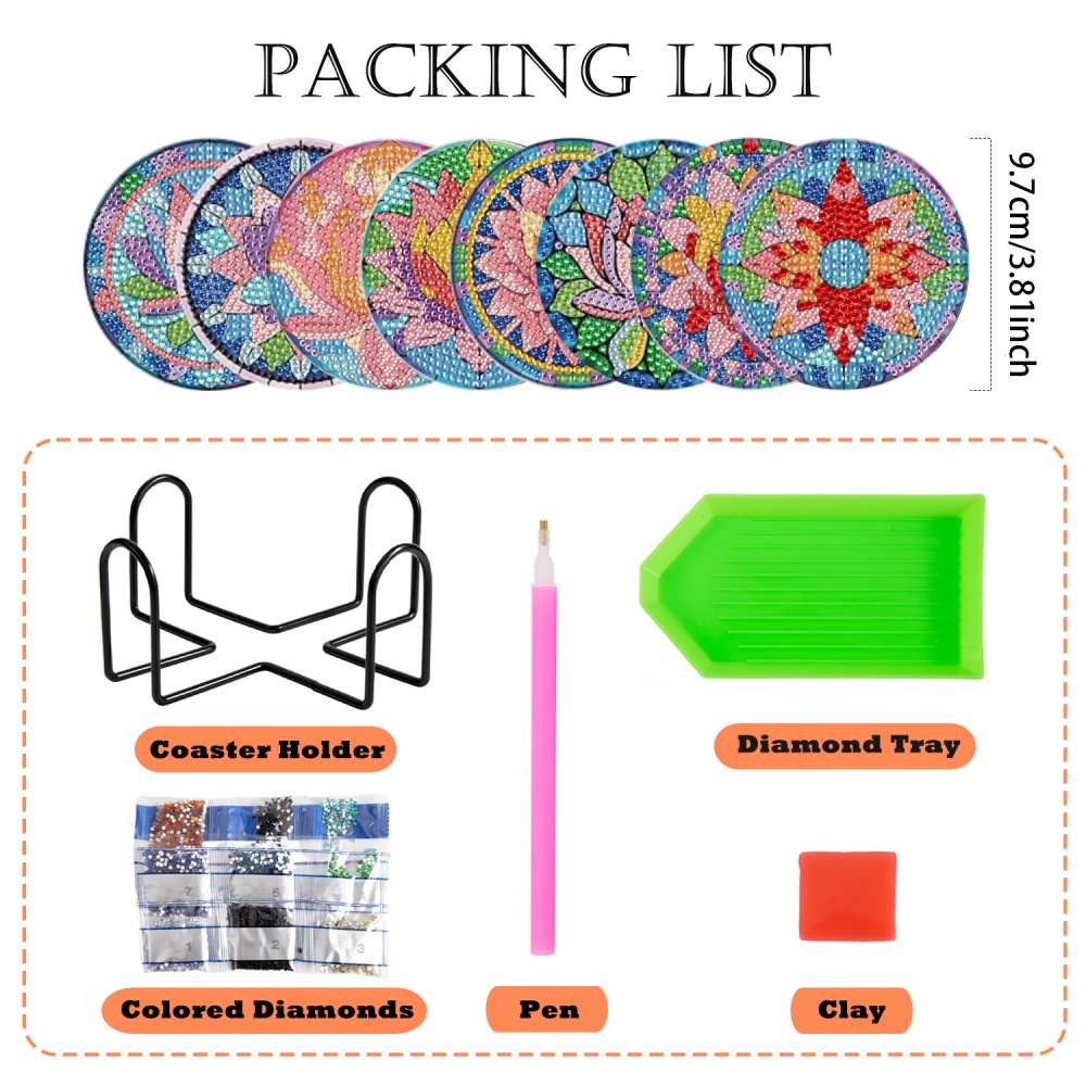 8 pieces/set of diamond art pa - Resin Art Coasters ulasan dan harga
